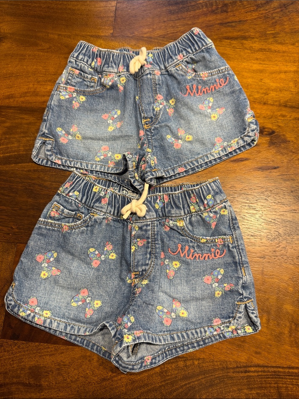 GAP Minnie Denim Floral Print Shorts - Blue with Pink & Yellow Accents